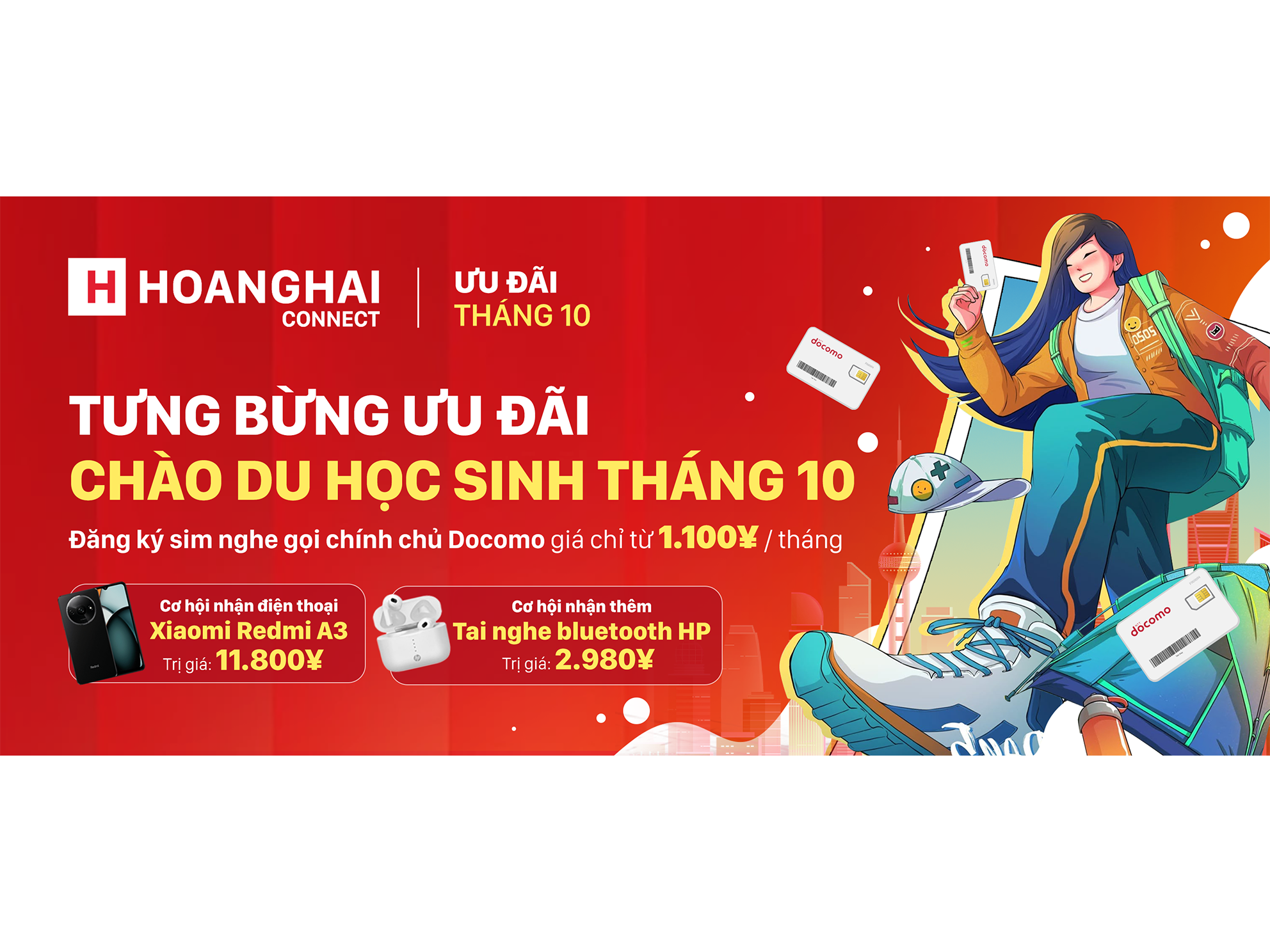 ƯU ĐÃI CHÀO DU HỌC SINH THÁNG 10 -  Sim nghe gọi Docomo giá chỉ từ 1.100¥/tháng