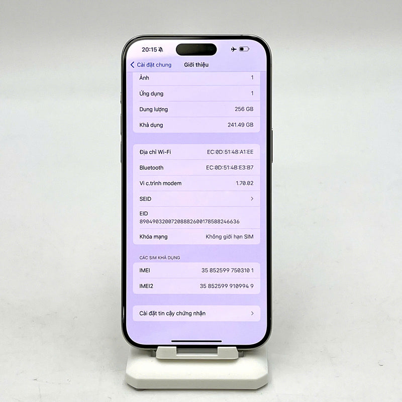 iPhone 15 Pro Max 256GB Trắng 98% pin 100% Quốc tế từ AU (Không dùng sim AU- Màn xước ) - HH3101