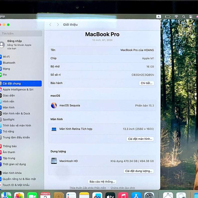 MacBook Pro 2020 13.3in Xám Apple M1/ RAM 16GB/ SSD 512GB 98% pin 95% sạc 34 lần BPTN