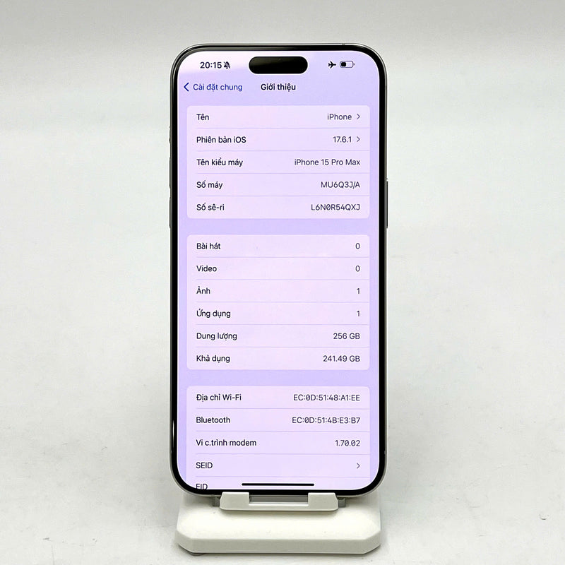 iPhone 15 Pro Max 256GB Trắng 98% pin 100% Quốc tế từ AU (Không dùng sim AU- Màn xước ) - HH3101