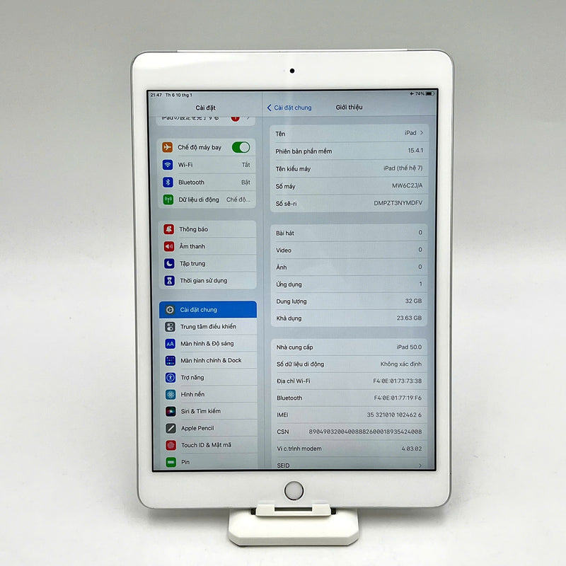 Ipad Gen 7 10.2in 32GB Bạc 4G + Wifi 98% pin 100% (  Đã thay pin - Chỉ dùng sim VN)