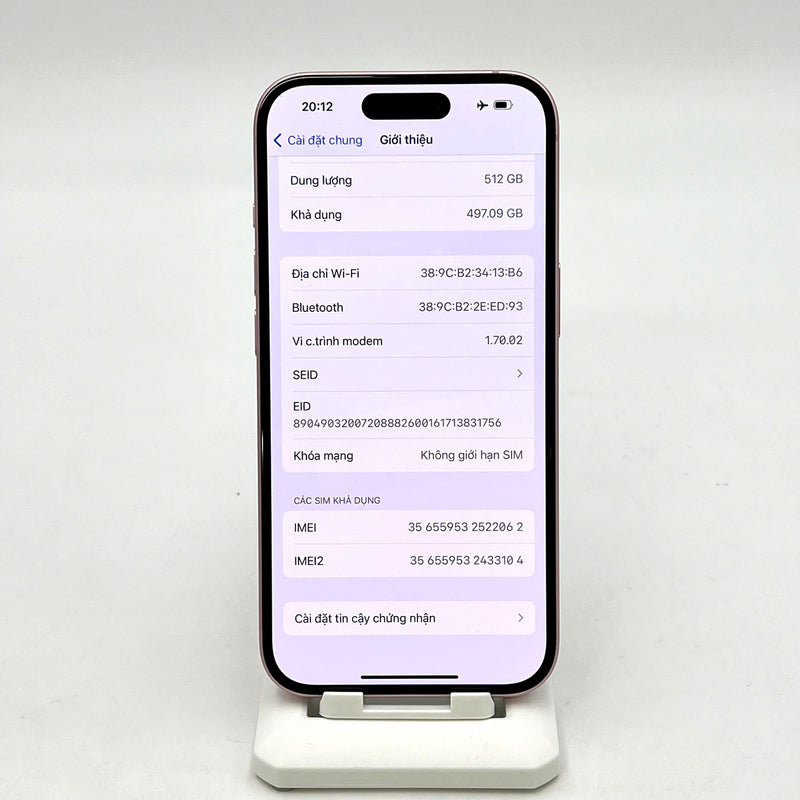 iPhone 15 512GB Hồng 98% pin 87% Quốc tế từ SB ( Không dùng sim SB ) - HH2062