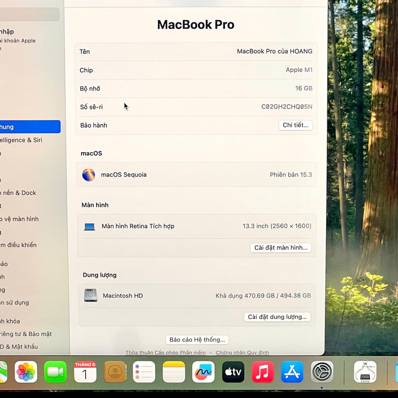 MacBook Pro 2020 13.3in Xám Apple M1/RAM 16GB/ SSD 512GB 98% pin 100% sạc 48 lần BPTN