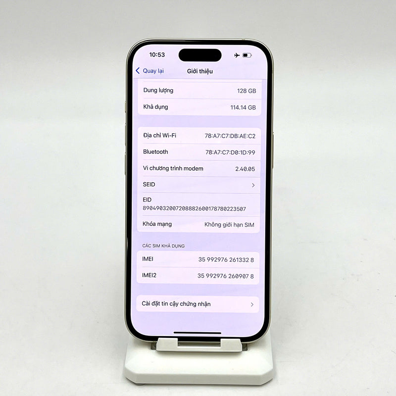 iPhone 15 128GB Vàng 98% pin 92% Quốc tế từ SB (Không dùng sim SB -Sứt viền) - HH3328