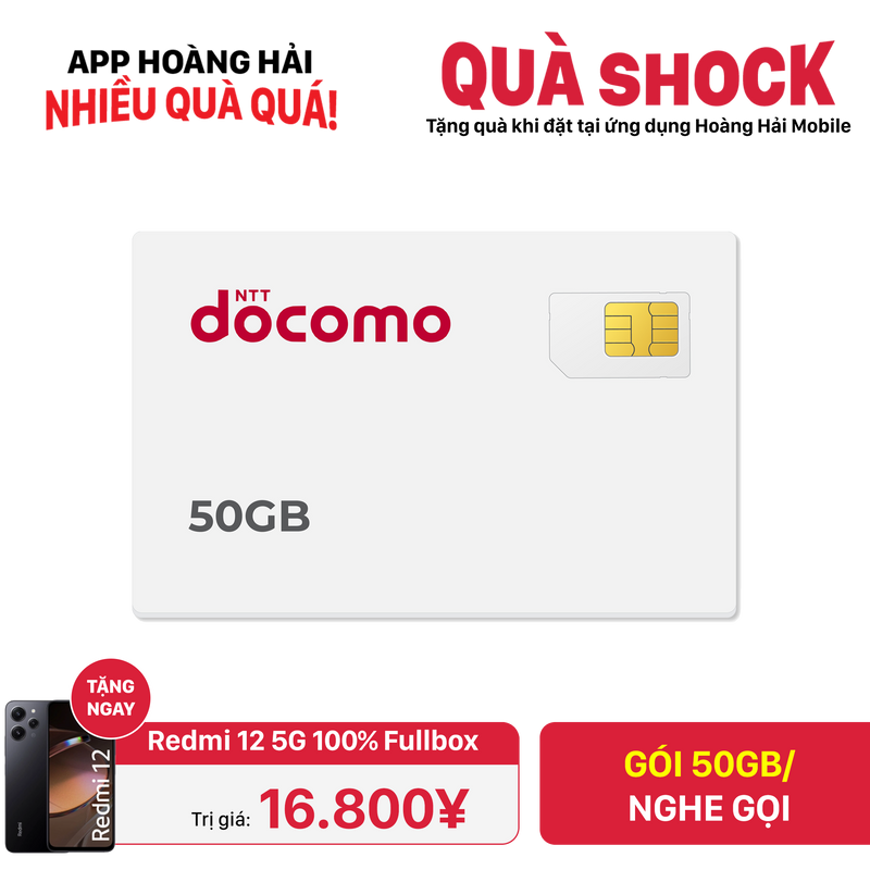 Sim nghe gọi Docomo 50GB I 7 Tháng (05/2025)