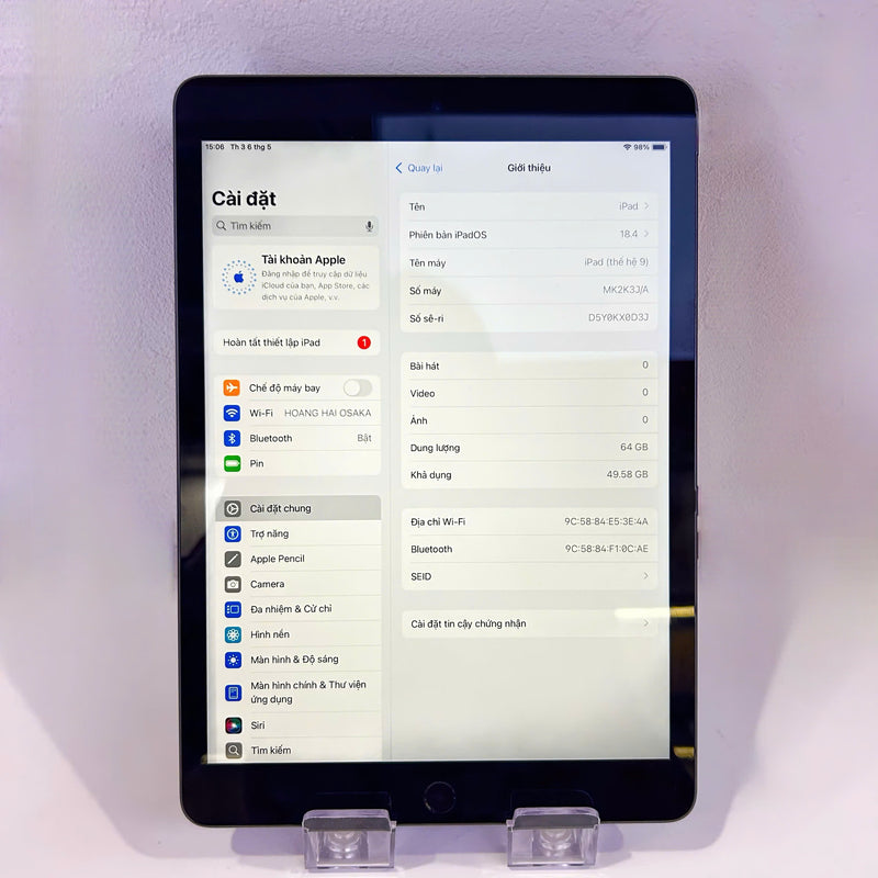 iPad Gen 9 10.2in 64G Xám 99% pin 100% (Sạc 4 lần )