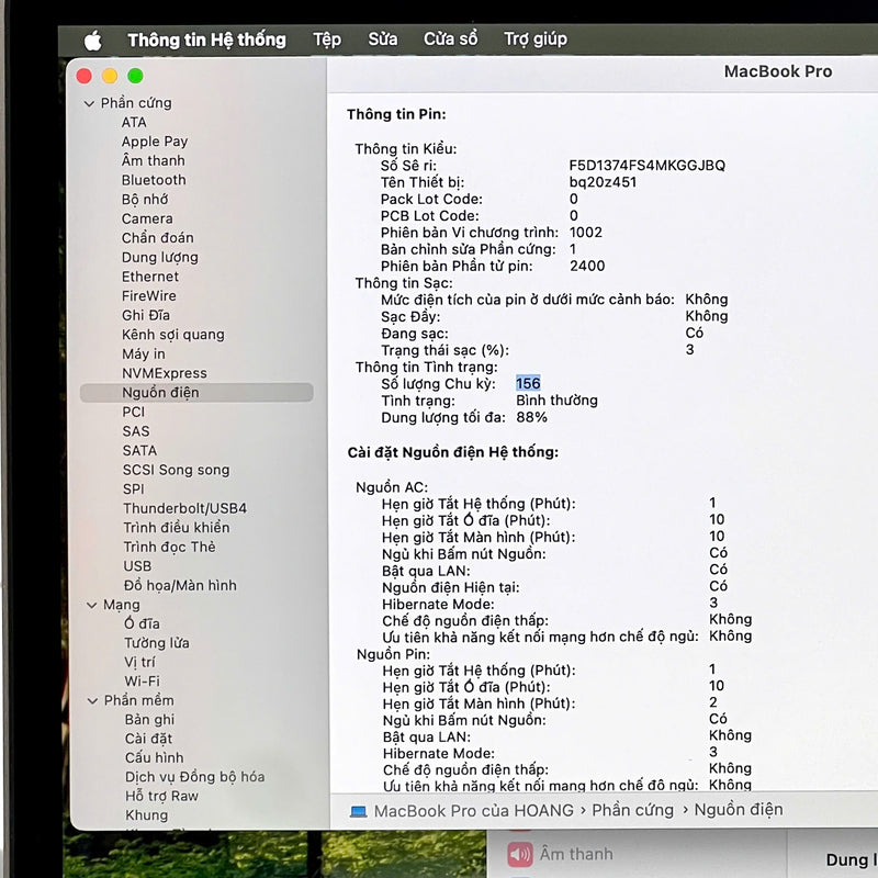 MacBook Pro 2020 13.3in Xám Apple M1/ RAM 16GB/ SSD 512GB 98% pin 88% sạc 156 lần BPTN