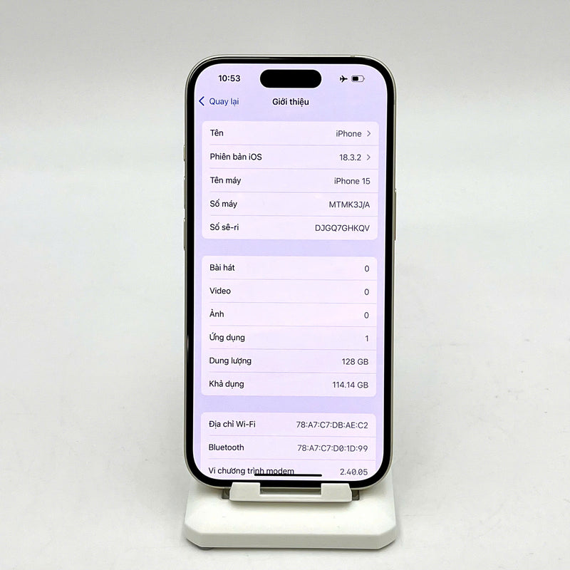 iPhone 15 128GB Vàng 98% pin 92% Quốc tế từ SB (Không dùng sim SB -Sứt viền) - HH3328