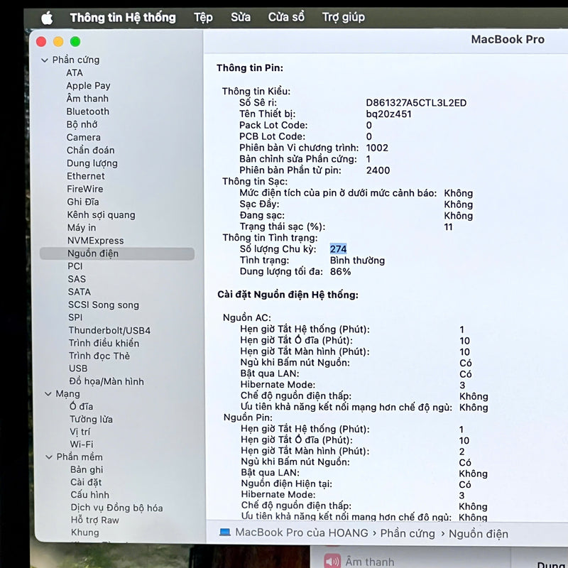 MacBook Pro 2020 13.3in Xám Apple M1 /RAM 16GB/ SSD 512GB 98% pin 86% sạc 274 lần BPTN ( Xước viền )