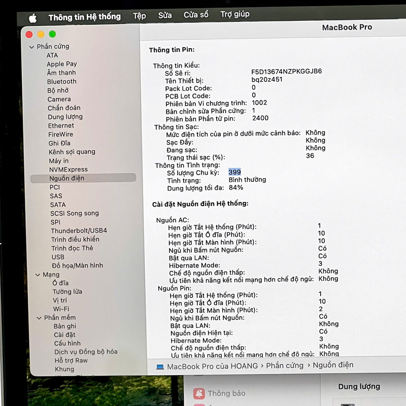 MacBook Pro 2020 13.3in Xám Apple M1/ RAM 16GB/ SSD 512GB 98% pin 84% sạc 399 lần BPTN (Xước viền)