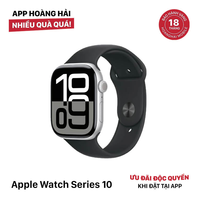 Apple Watch Series 10 42mm GPS Nguyên Hộp Silver Aluminium Case / Black Sport Band S/M