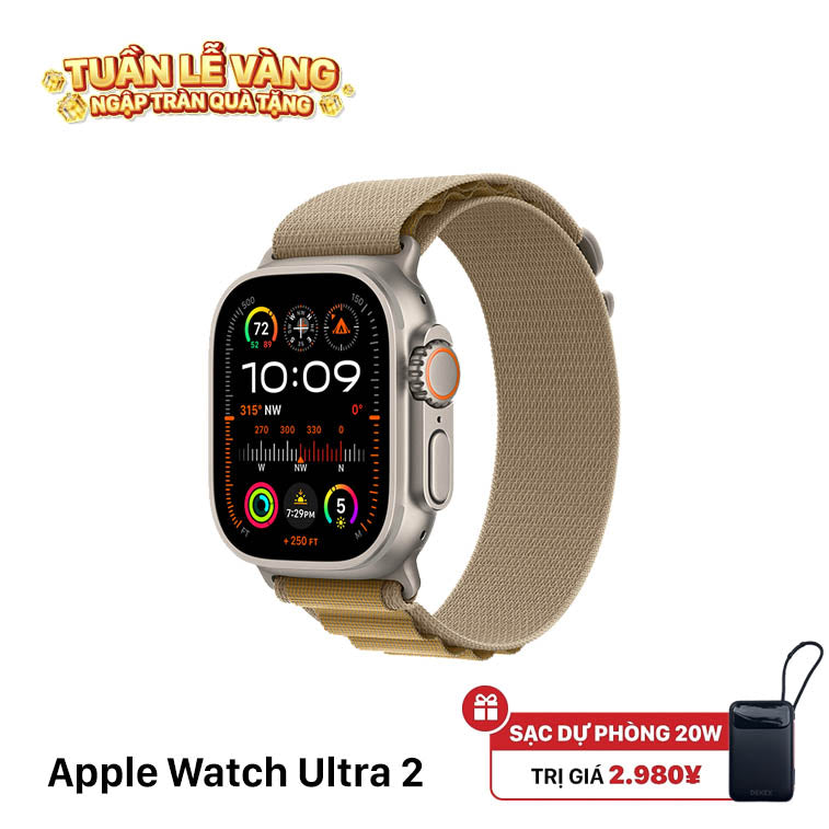 Apple Watch Ultra 2 49mm 4G+GPS 98% pin 100% Natural Titanium Case / Tan Alpine Loop từ AU