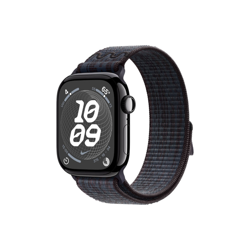 Apple Watch Series 10 GPS 42mm Jet Black Aluminum Case with Black/Blue Nike Sport Loop pin 100%
