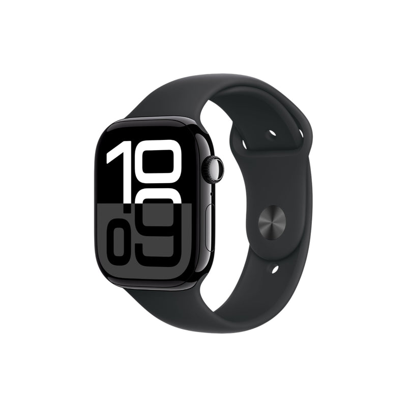 Apple Watch Series 10 GPS 46mm Jet Black Aluminum Case with Black Sport Band pin 100% Likenew