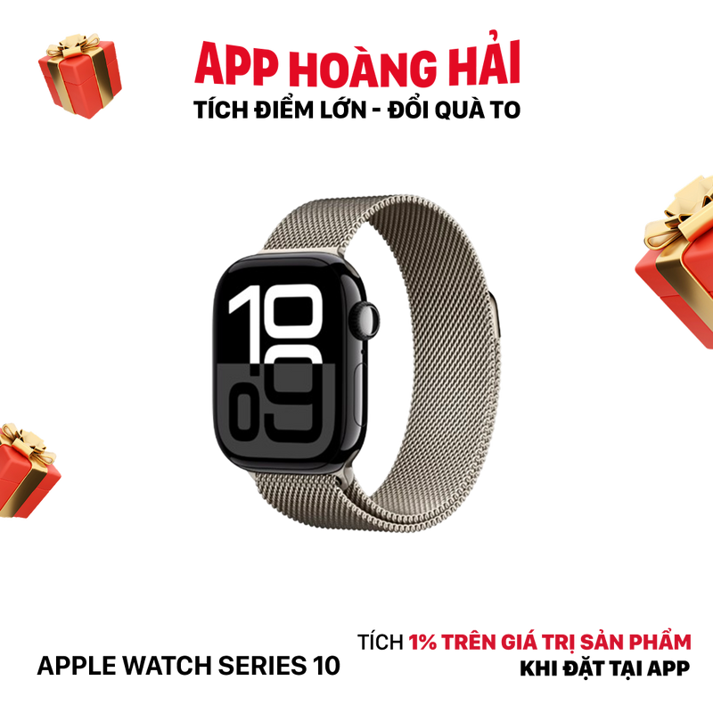 Apple Watch Series 10 42mm GPS Nguyên Hộp Vỏ nhôm màu Đen/ Dây Quấn Milan màu Tự Nhiên