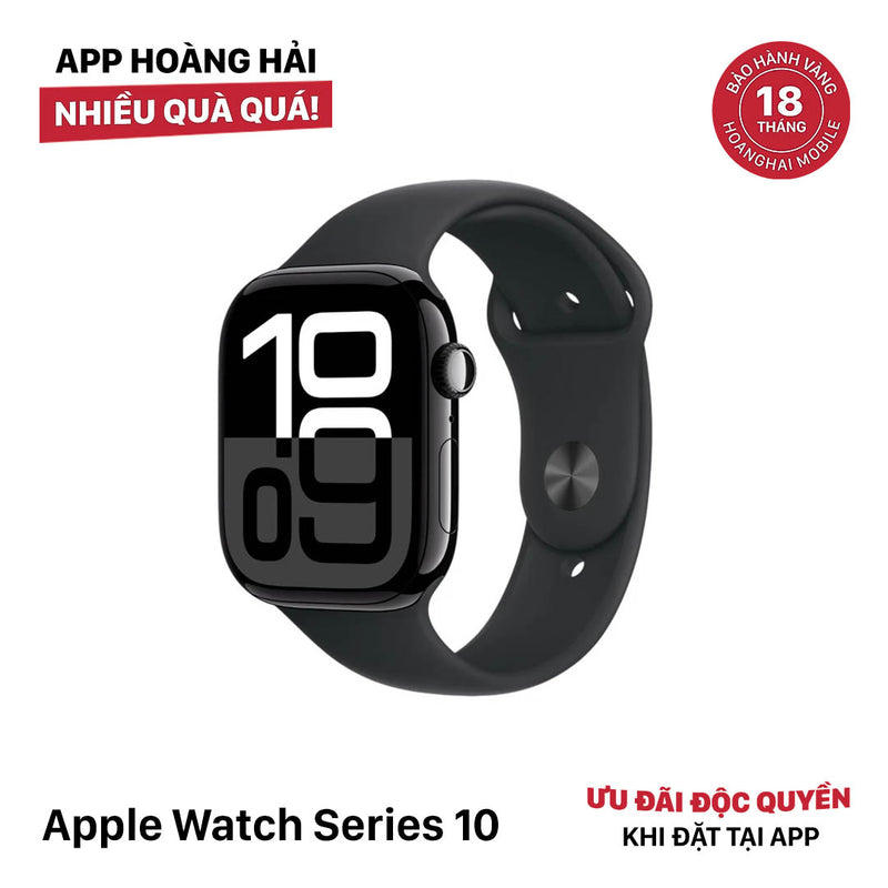 Apple Watch Series 10 GPS 46mm Jet Black Aluminum Case with Black Sport Band pin 100% Likenew