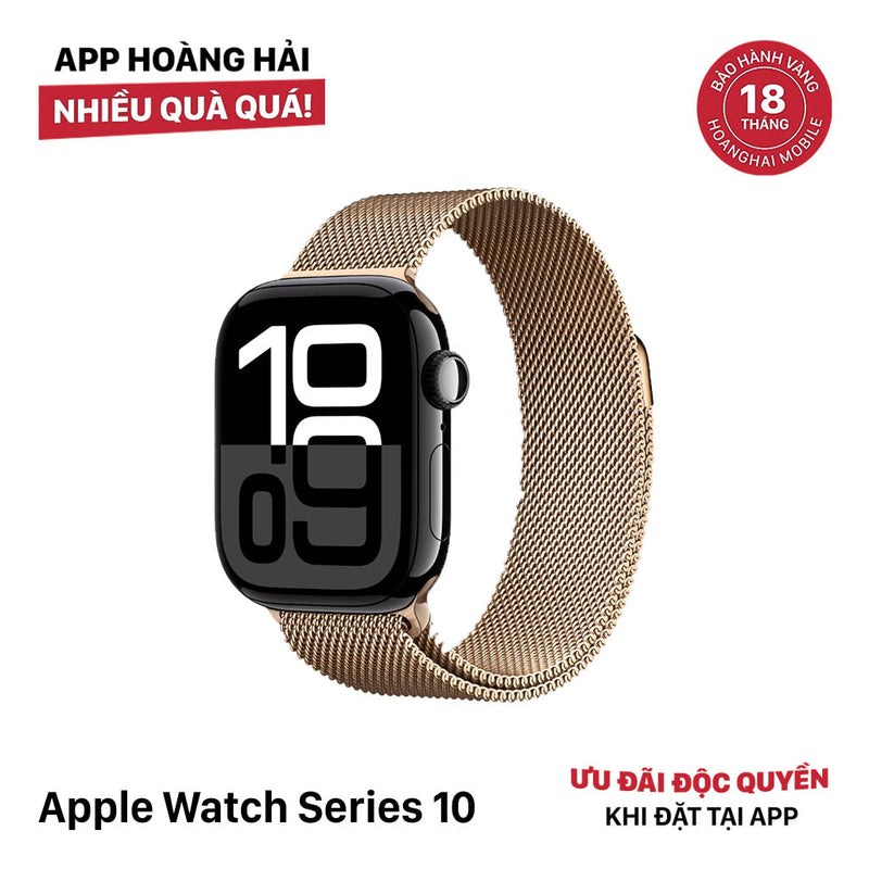 Apple Watch Series 10 42mm GPS Nguyên Hộp Jet Black Aluminum Case/ Gold Milanese Loop