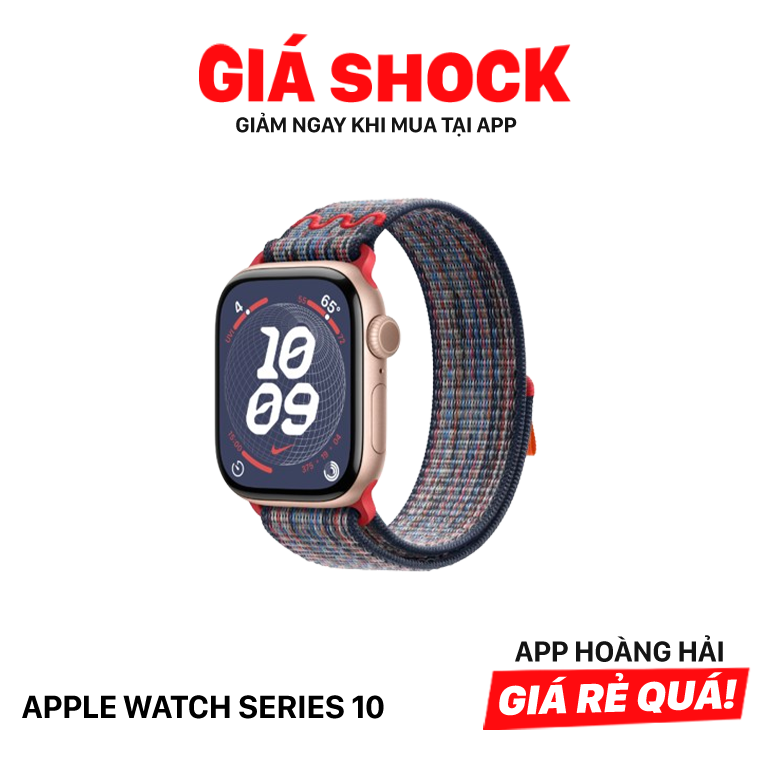 Apple Watch Series 10 42mm GPS Nguyên Hộp Vỏ nhôm màu Vàng/ Dây Quấn Thể Thao Nike màu Xanh Dương/Đỏ