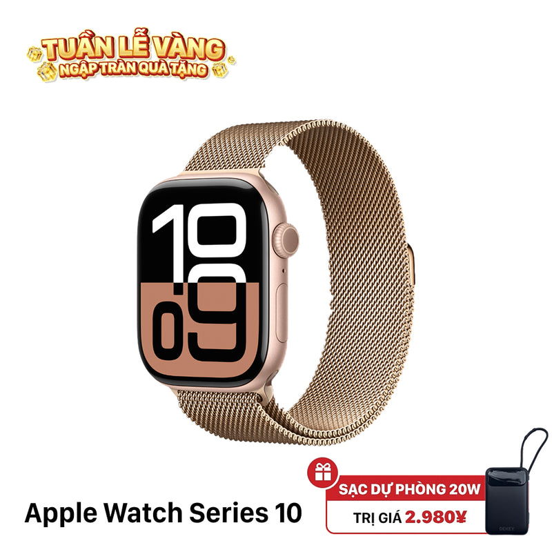 Apple Watch Series 10 46mm  GPS Nguyên Hộp Gold Aluminum Case/ Gold Milanese Loop
