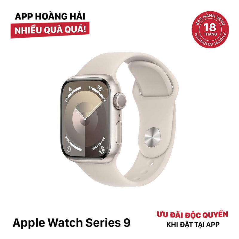 Apple Watch Series 9 41mm 98% GPS Starlight Aluminum Case with Starlight Sport Band (Xước phẩy màn hình)