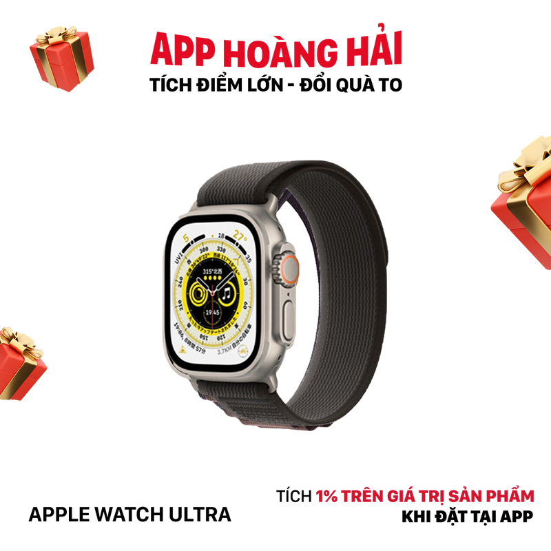 Apple Watch Ultra 49mm 4G + GPS 98% pin 100% Vỏ titan/Dây vải màu xám đen