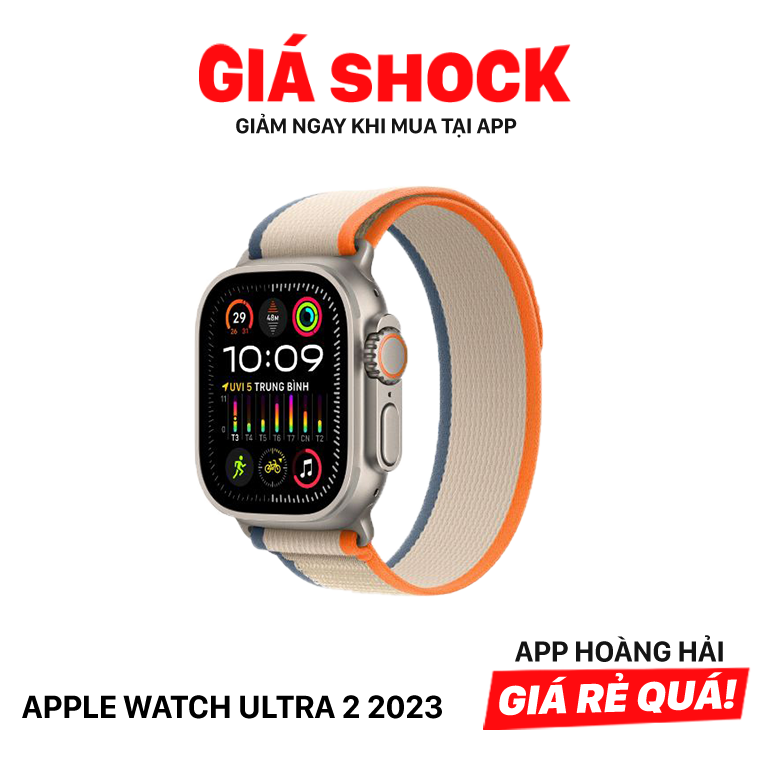 Apple Watch Ultra 2 2023 49mm 4G+GPS 98% fullbox Vỏ titan màu cam/Dây vải màu be