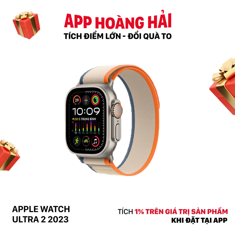 Apple Watch Ultra 2 2023 49mm 4G+GPS 98% fullbox Vỏ titan màu cam/Dây vải màu be