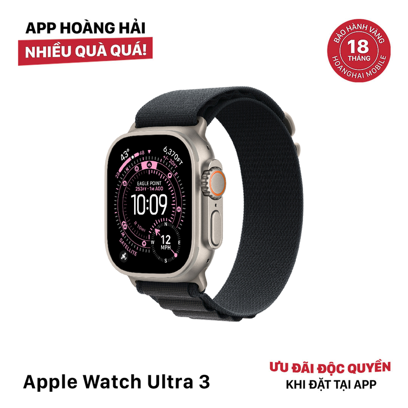 Apple Watch Ultra 3 49mm GPS + 5G Natural Titanium Case with Gray Alpine Loop 98% pin 100% Quốc tế Apple - HH4502