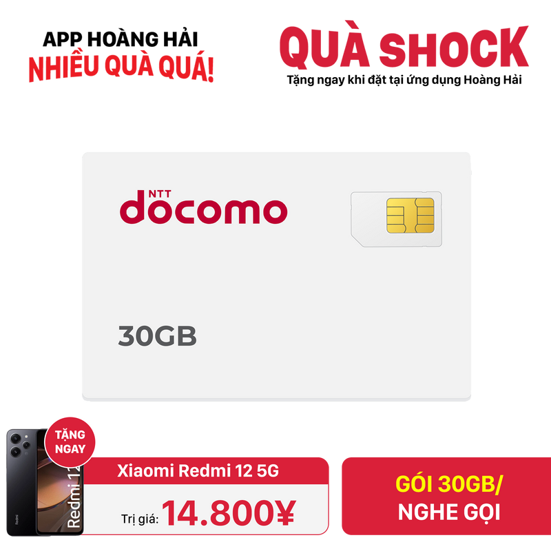 Sim nghe gọi Docomo 30GB I 7 Tháng (07/2025)