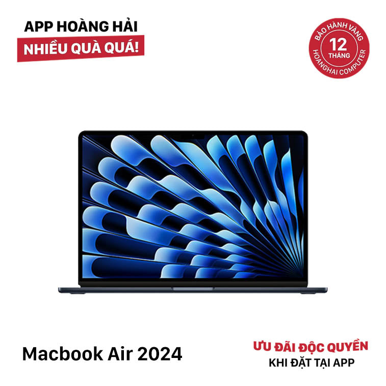 Macbook Air 2024 15.3in Đen Apple M3/ RAM 16GB/ SSD 256GB 99% pin 100% sạc 18 lần BPTN