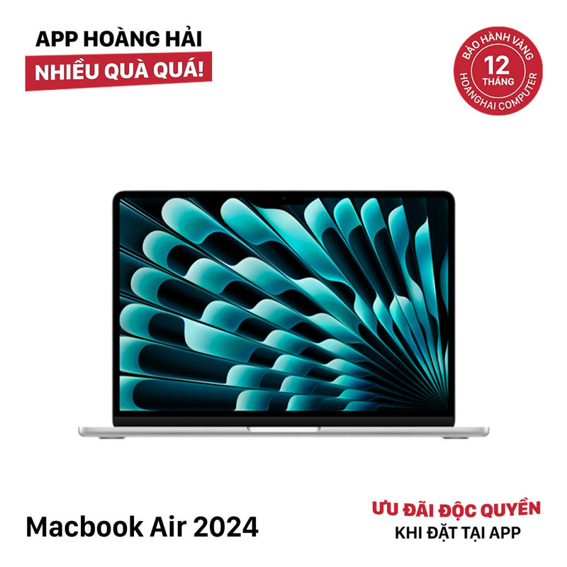 Macbook Air 2024 13.6in Bạc M3/ RAM 8GB/ SSD 256GB 100% Fullbox pin 100% sạc 2 lần BPTN