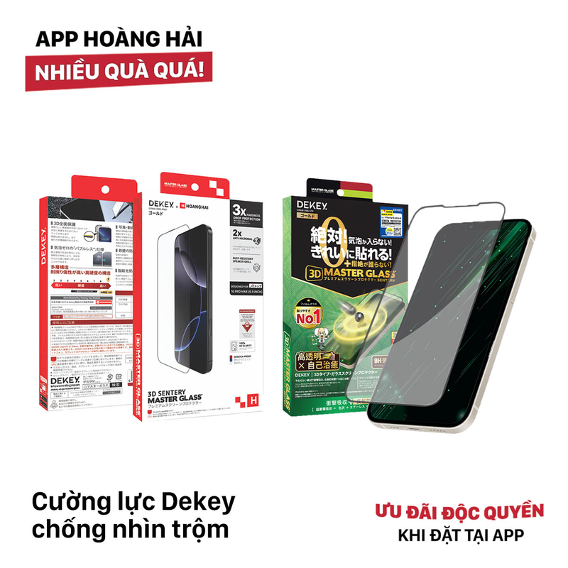 Kính cường lực Chống nhìn trộm Dekey 3D Green