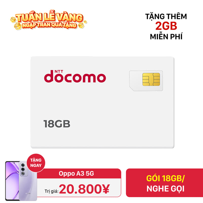 Sim nghe gọi Docomo 18GB I 12 Tháng (04/2026) - Tặng thêm 2GB