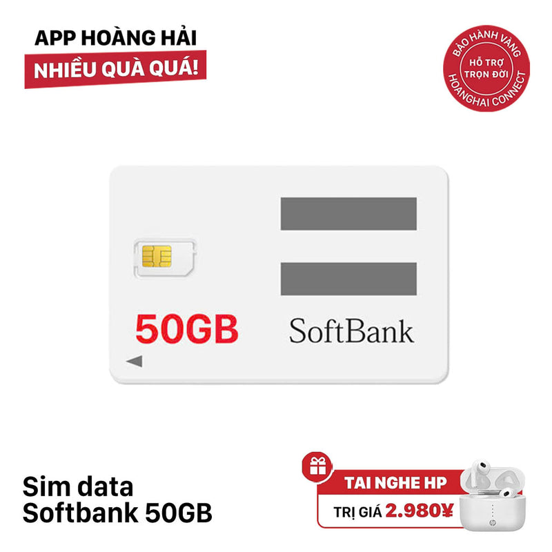 Sim data Softbank 50GB cước 2480¥ - Tặng tai nghe không dây HP