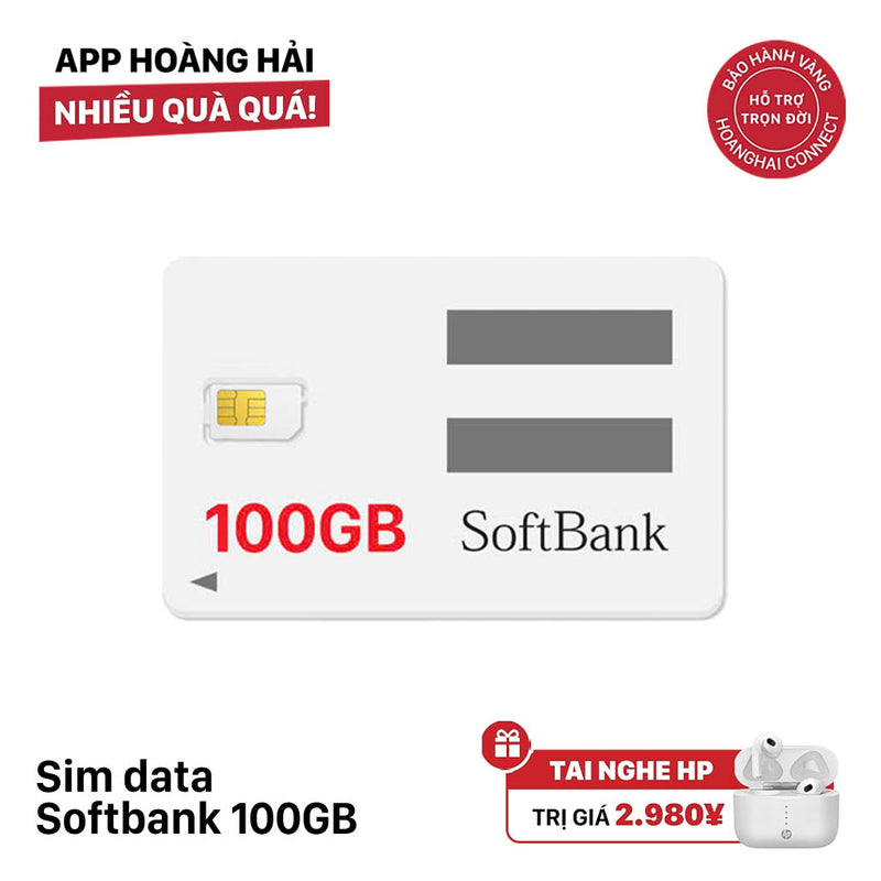 Sim data softbank 100GB Cước 2980¥ - Tặng tai nghe không dây HP