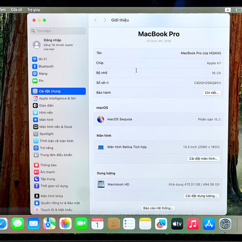 MacBook Pro 2020 13.3in Xám Apple M1 /RAM 16GB/ SSD 512GB 98% pin 86% sạc 274 lần BPTN ( Xước viền )