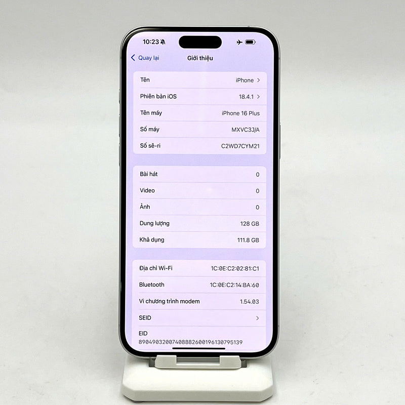 iPhone 16 Plus 128GB Trắng 99% pin 100% Quốc tế từ SB (Không dùng sim SB)  - HH3598