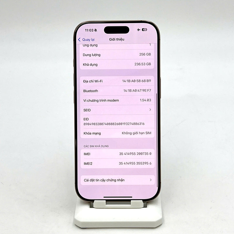 iPhone 16 Pro 256GB Vàng Sa Mạc 99% pin 100% Quốc tế từ SB (Không dùng sim SB) ĐBH - HH7350