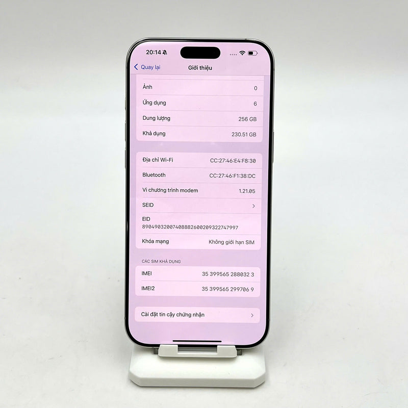 iPhone 16 Pro Max 256GB Trắng 99% pin 100% Quốc tế Apple - HH0323
