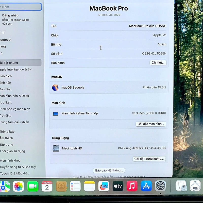 MacBook Pro 2020 13.3in Xám Apple M1 / RAM 16GB/ SSD 512GB 98% sạc 196 lần BPTN