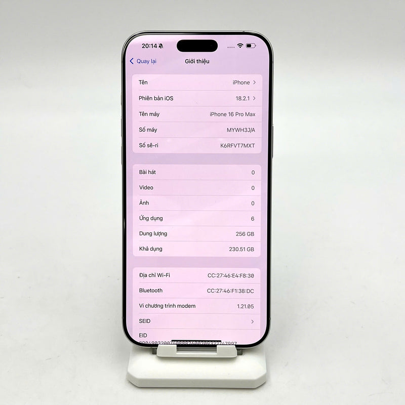 iPhone 16 Pro Max 256GB Trắng 99% pin 100% Quốc tế Apple - HH0323