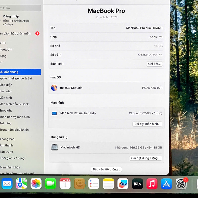 MacBook Pro 2020 13.3in Xám Apple M1/ RAM 16GB/ SSD 512GB 98% pin 84% sạc 399 lần BPTN (Xước viền)