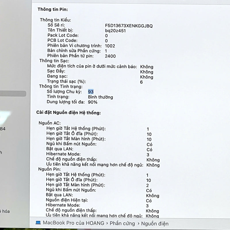 MacBook Pro 2020 13.3in Xám Apple M1 / RAM 16GB/ SSD 512GB 98% pin 90% sạc 93 lần BPTN