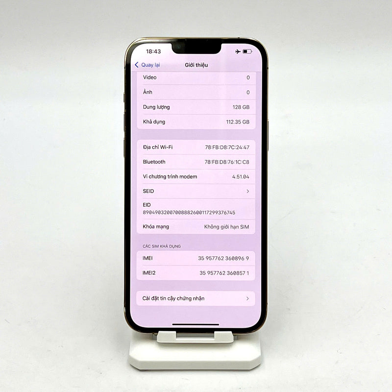 iPhone 13 Pro Max 128GB Vàng 98% pin 85% Máy đã trả hết tiền mạng dùng như Quốc tế Apple (Đốm camera 3x) - HH8969