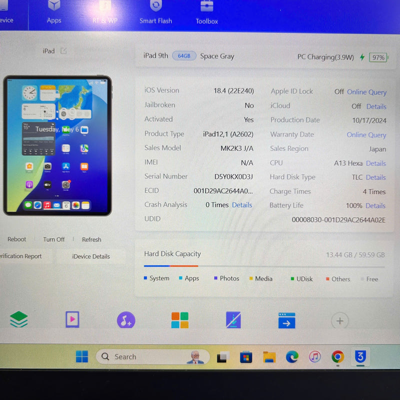 iPad Gen 9 10.2in 64G Xám 99% pin 100% (Sạc 4 lần )