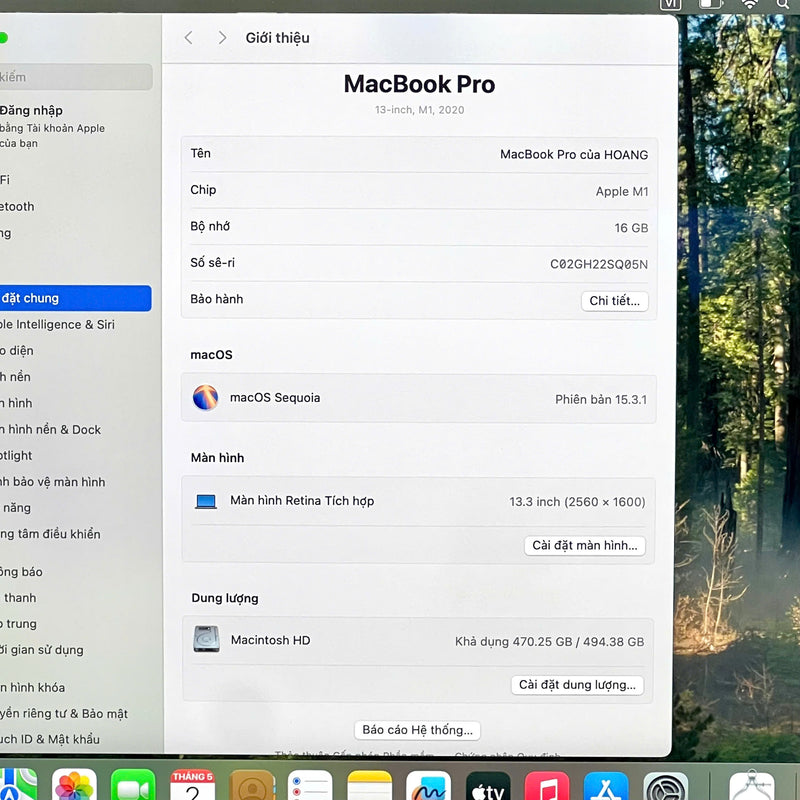 MacBook Pro 2020 13.3in Xám Apple M1 / RAM 16GB/ SSD 512GB 98% pin 90% sạc 94 lần BPTA