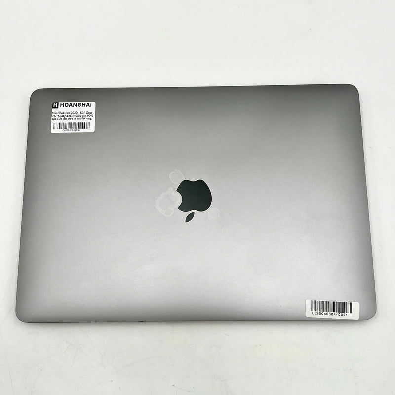 MacBook Pro 2020 13.3in Xám Apple M1/ RAM 16GB/ SSD 512GB 98% pin 90% sạc 106 lần BPTN ( Ám vỏ lưng )