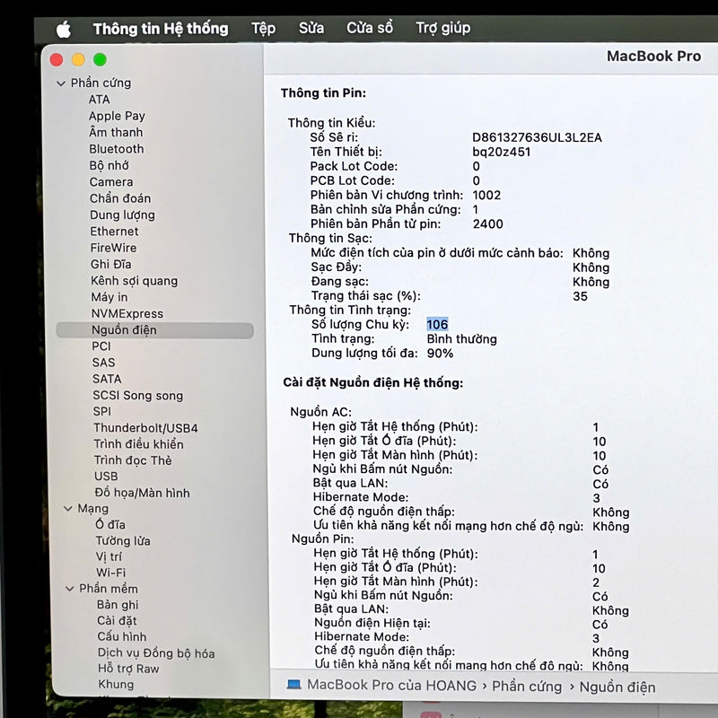 MacBook Pro 2020 13.3in Xám Apple M1/ RAM 16GB/ SSD 512GB 98% pin 90% sạc 106 lần BPTN ( Ám vỏ lưng )