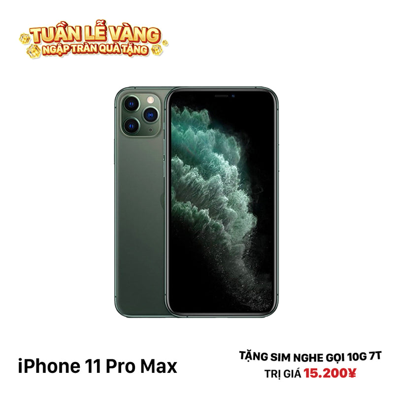 iPhone 11 Pro Max 64GB Xanh Lá 98% pin 85%  Máy đã trả hết tiền mạng dùng như Quốc tế Apple (Đốm camera  1x - màn xước) - HH3365