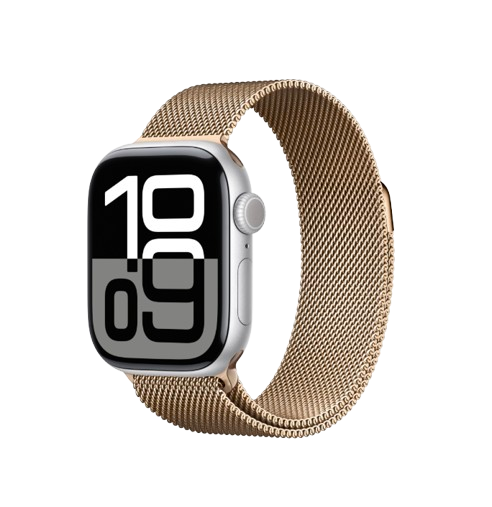 Apple Watch Series 10 46mm 5G + GPS Nguyên Hộp Vỏ nhôm màu Bạc/ Dây Quấn Milan màu Vàng